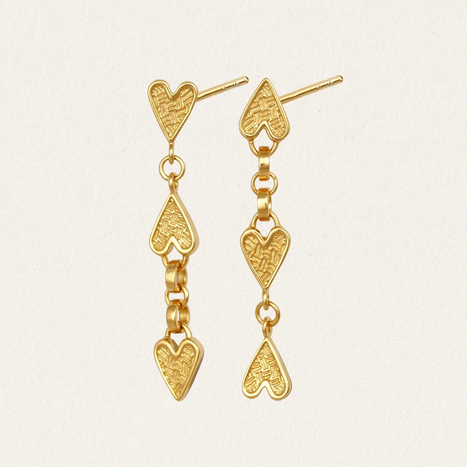 Elegant Heart Chain Gold Drop Earrings