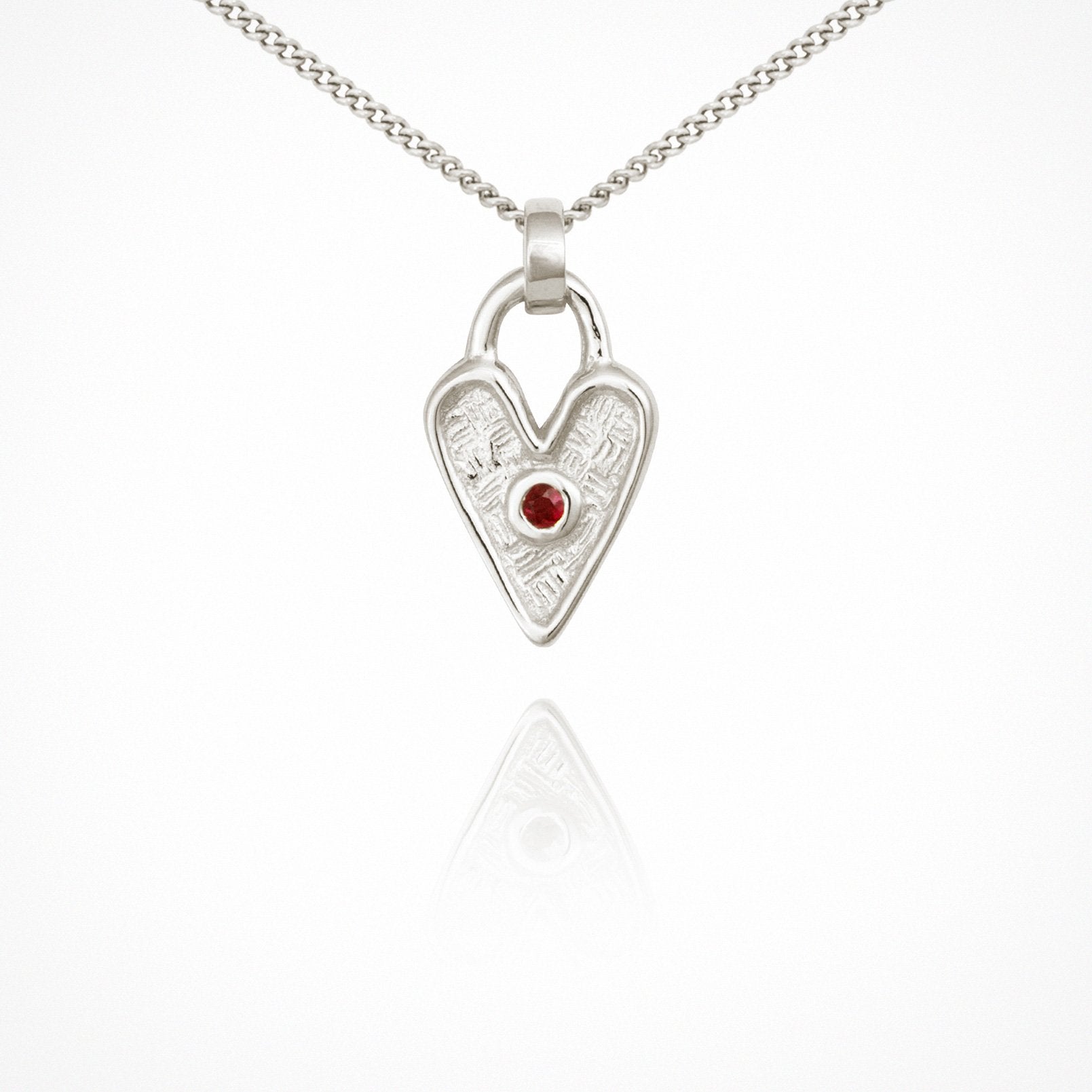 Heart-Shaped Silver Pendant with 0.1 CT Lab-Made Red Ruby Gemstone