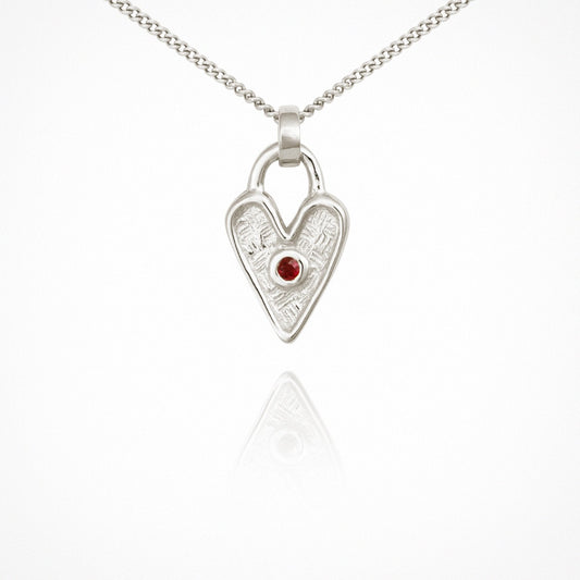 Heart-Shaped Silver Pendant with 0.1 CT Lab-Made Red Ruby Gemstone