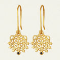 Load image into Gallery viewer, Exquisite 0.1 CT Black Sapphire Gold Filigree Drop Earrings
