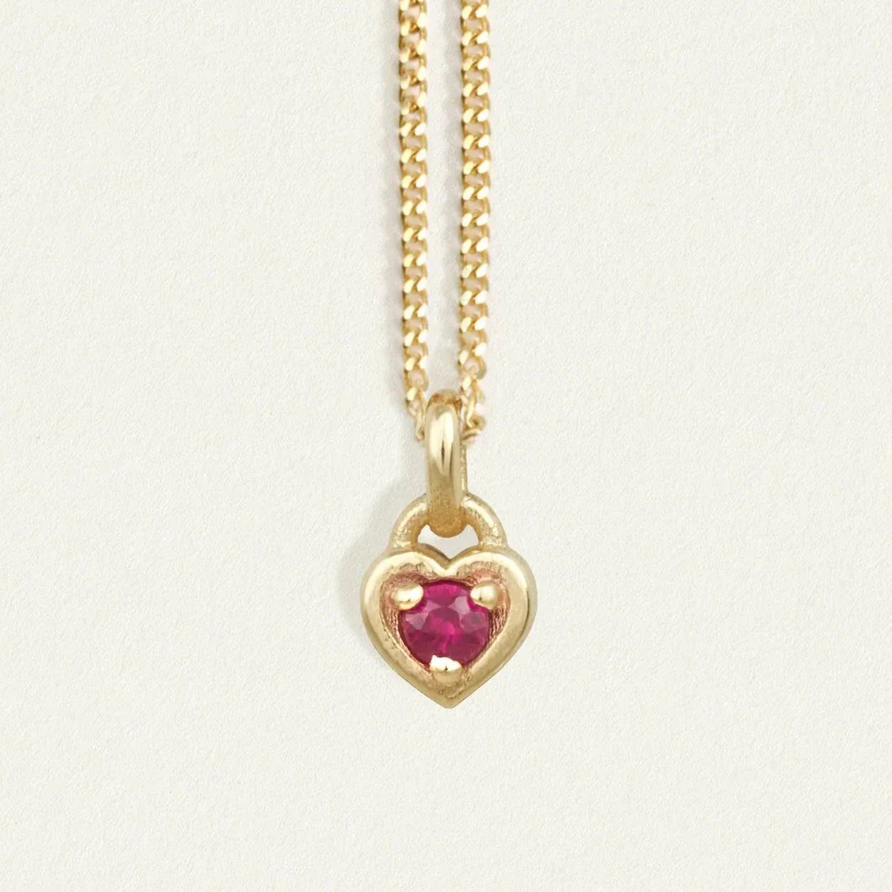 Radiant Heart-Cut Ruby Pendant Necklace in Gold Setting