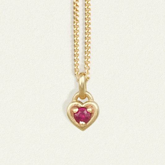 Radiant Heart-Cut Ruby Pendant Necklace in Gold Setting