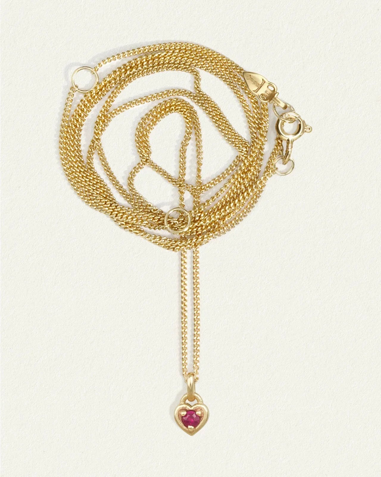 Radiant Heart-Cut Ruby Pendant Necklace in Gold Setting