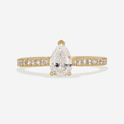 Pave-0.75 CT Pear Lab Grown Diamond Engagement Ring