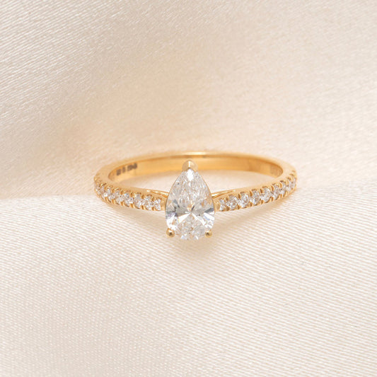 Pave-0.75 CT Pear Lab Grown Diamond Engagement Ring