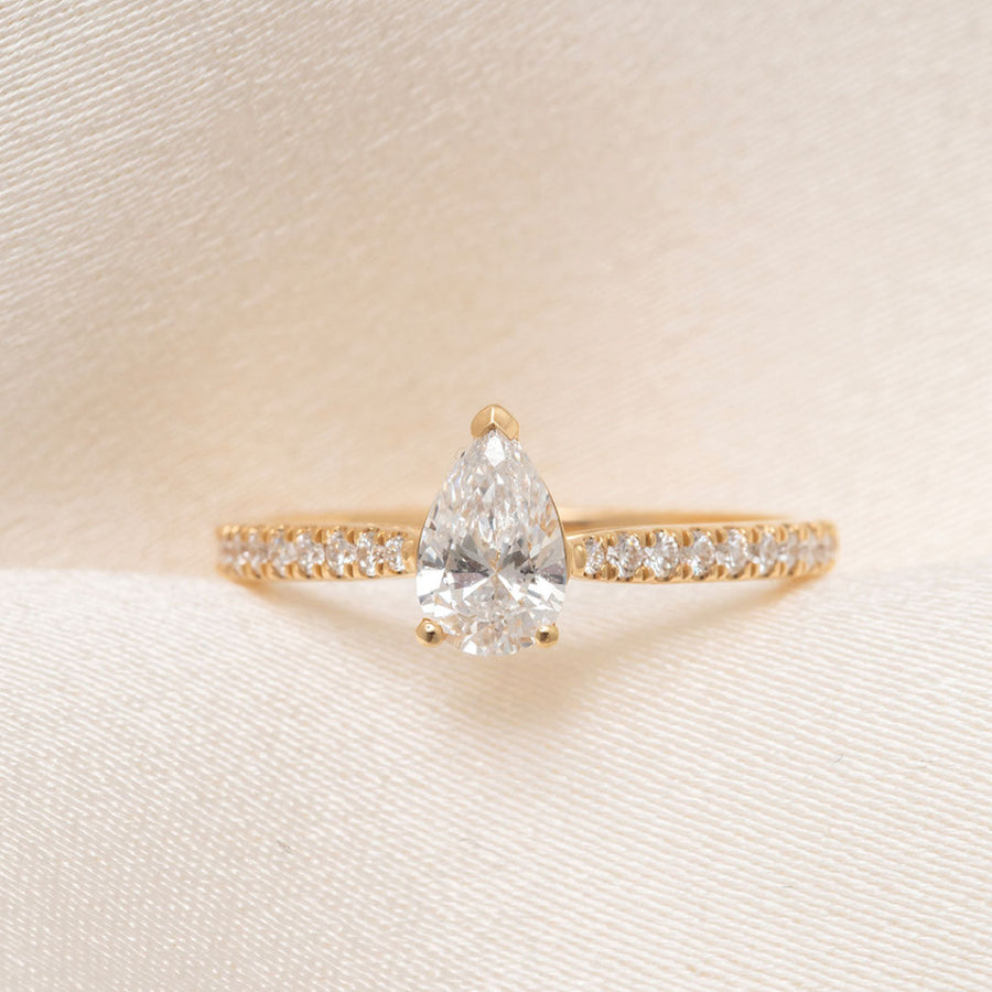 Pave-0.75 CT Pear Lab Grown Diamond Engagement Ring