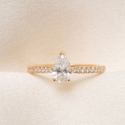 Pave-0.75 CT Pear Lab Grown Diamond Engagement Ring