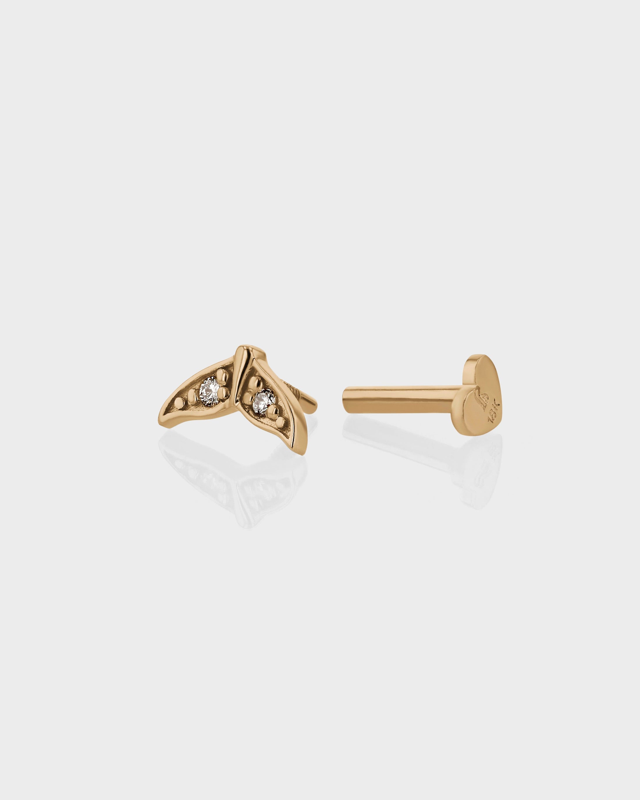 0.03 TCW Round Lab Grown Diamond Gold Whaletail Stud Earrings