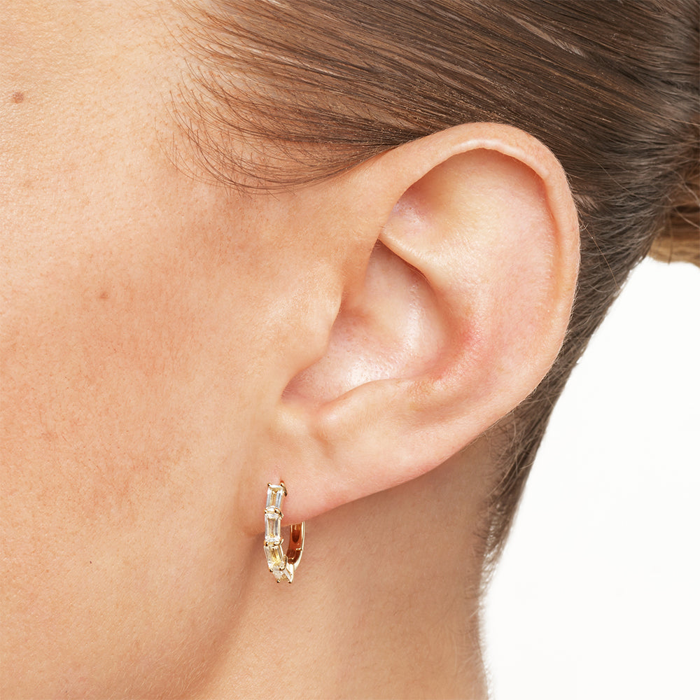 1.0 TCW Baguette Lab Grown Diamond Huggie Earrings in Gold 3