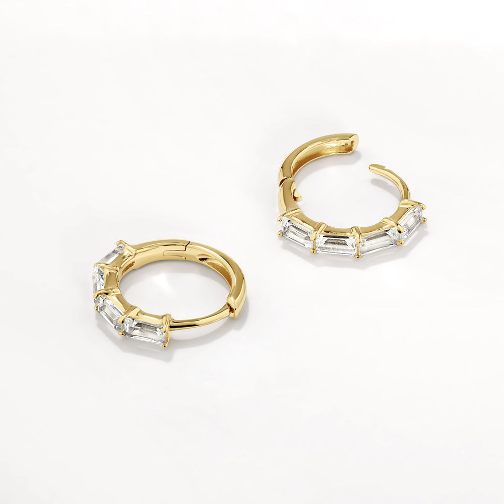1.0 TCW Baguette Lab Grown Diamond Huggie Earrings in Gold 6