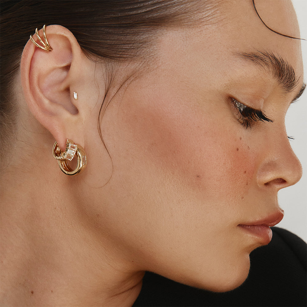 Elegant 0.11 TCW Baguette Lab Grown Diamond Gold Hoop Earrings 7