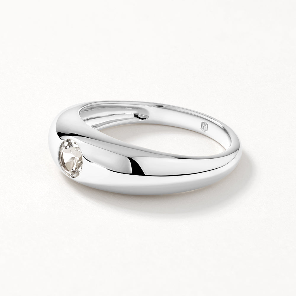 Lustrous White Topaz Round Curve Silver Pinky Ring 4