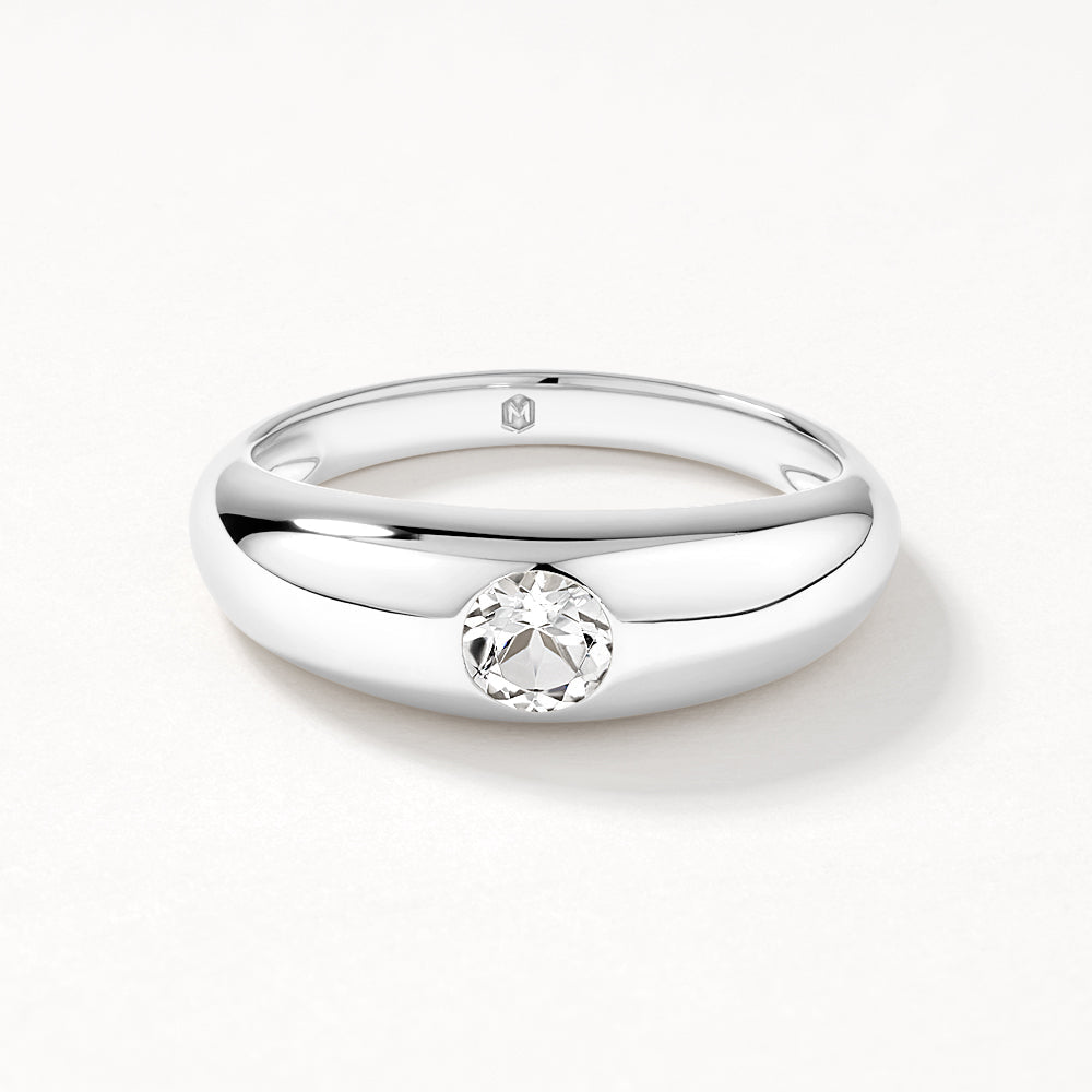 Lustrous White Topaz Round Curve Silver Pinky Ring 1