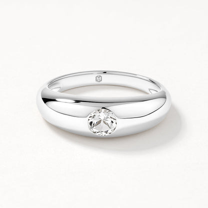 Lustrous White Topaz Round Curve Silver Pinky Ring 1