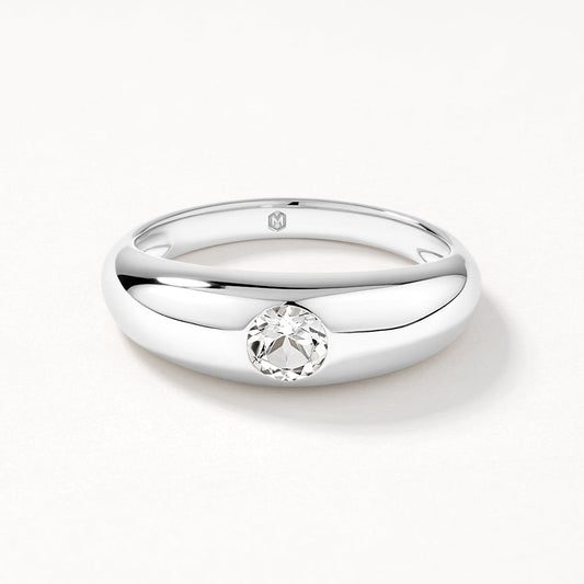 Lustrous White Topaz Round Curve Silver Pinky Ring