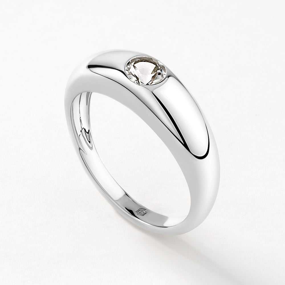 Lustrous White Topaz Round Curve Silver Pinky Ring 5