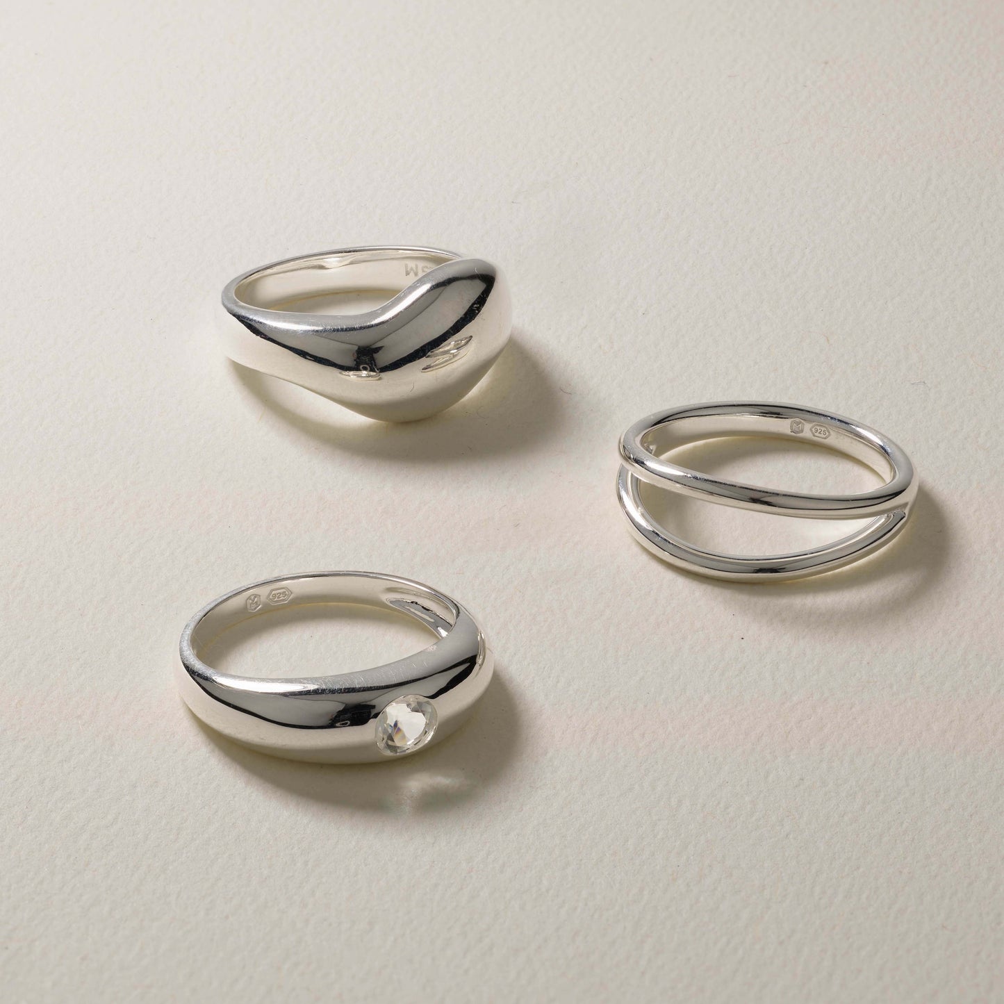 Lustrous White Topaz Round Curve Silver Pinky Ring 3