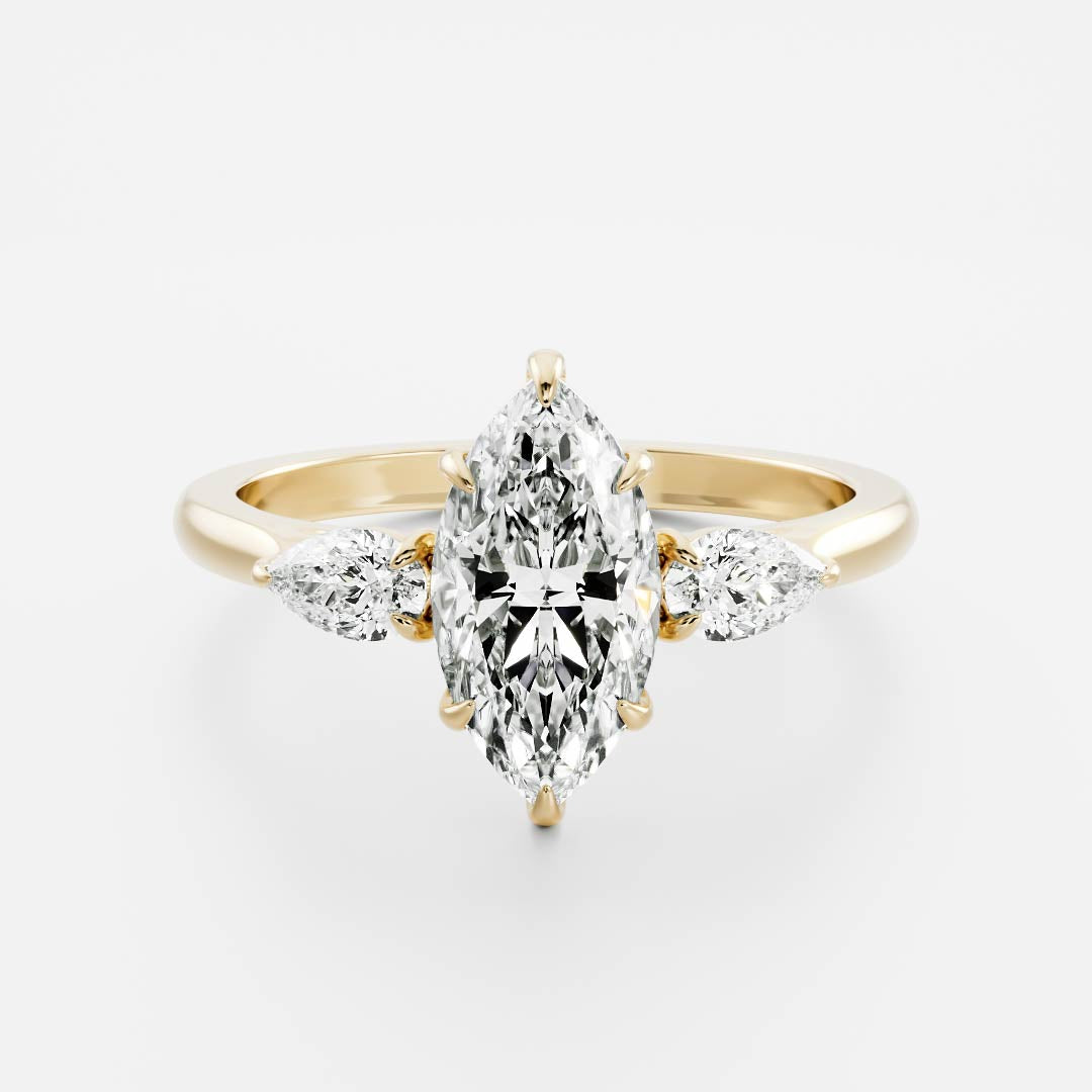 Three Stone & Cathedral-Marquise Lab Grown Diamond Engagement Ring ...