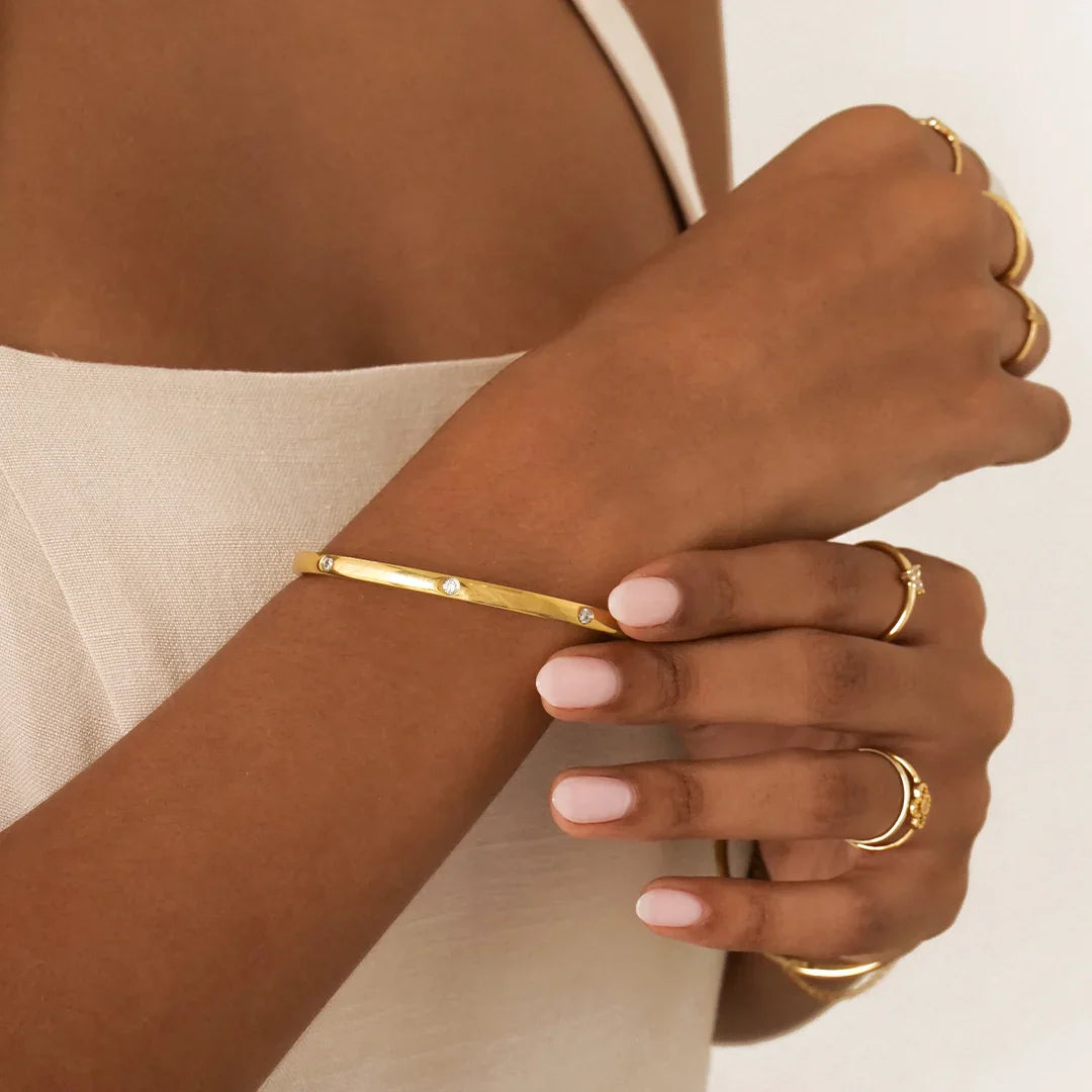 0.05 CT Round Lab-Grown Diamond Gold Bangle Bracelets 5