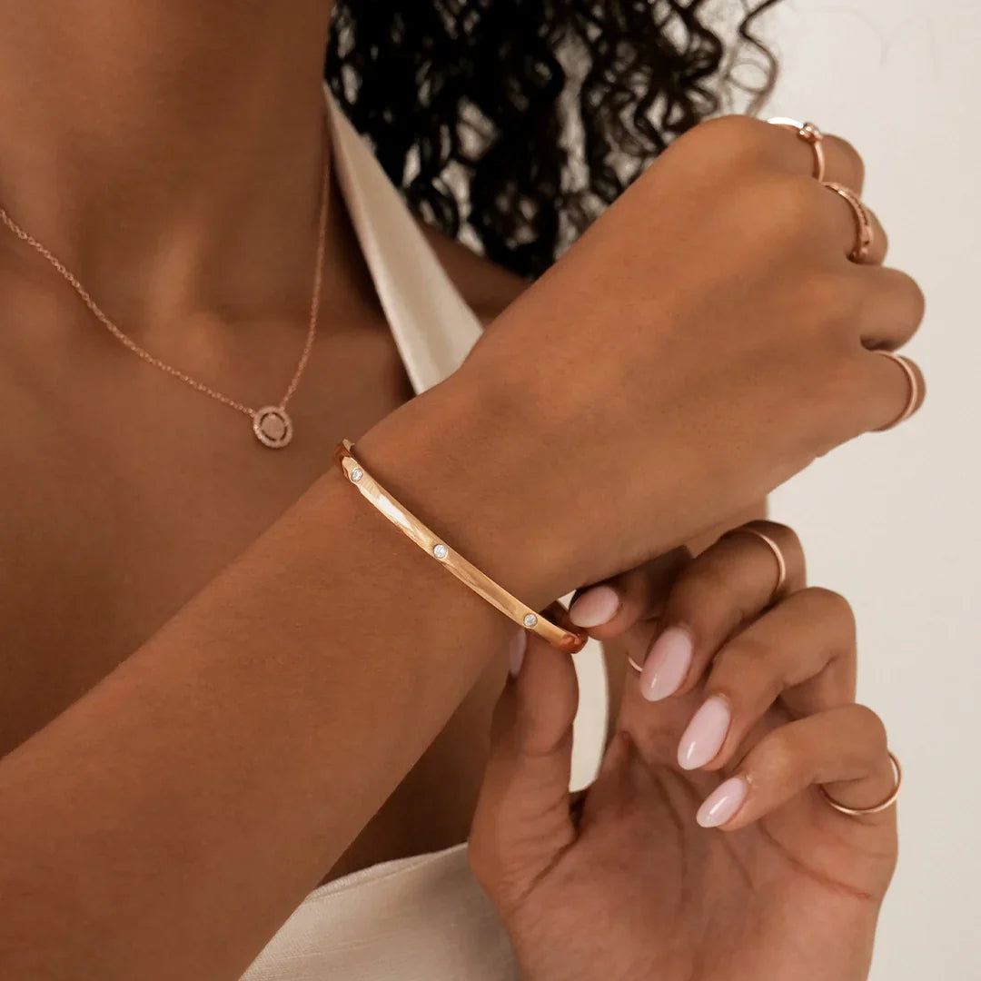 0.05 CT Round Lab-Grown Diamond Gold Bangle Bracelets 8