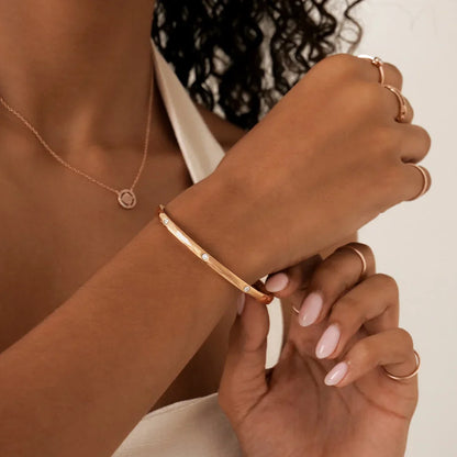 0.05 CT Round Lab-Grown Diamond Gold Bangle Bracelets 8