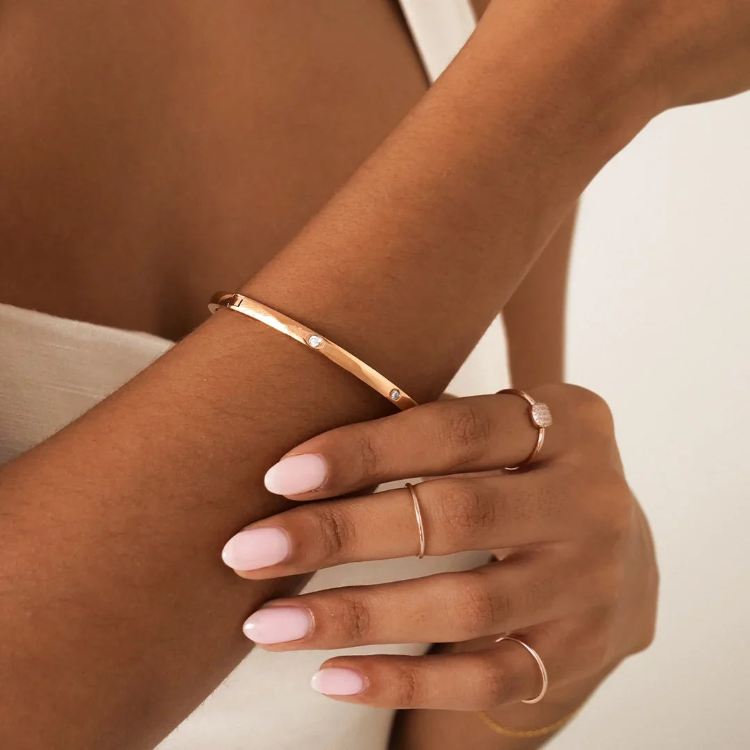 0.05 CT Round Lab-Grown Diamond Gold Bangle Bracelets 9