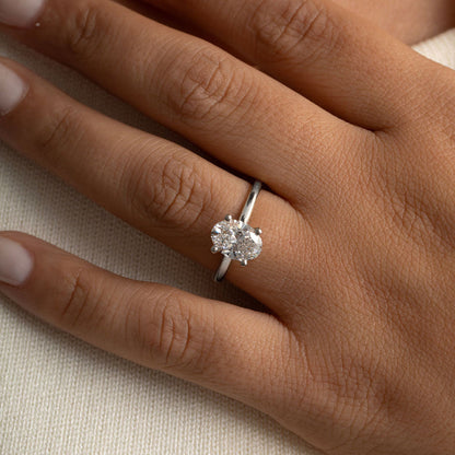 Solitaire & Hidden Halo-1.5 CT Oval Lab Grown Diamond Engagement Ring